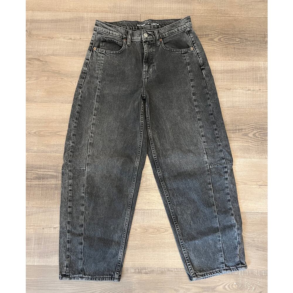 High Waist Barrel Leg Black Denim